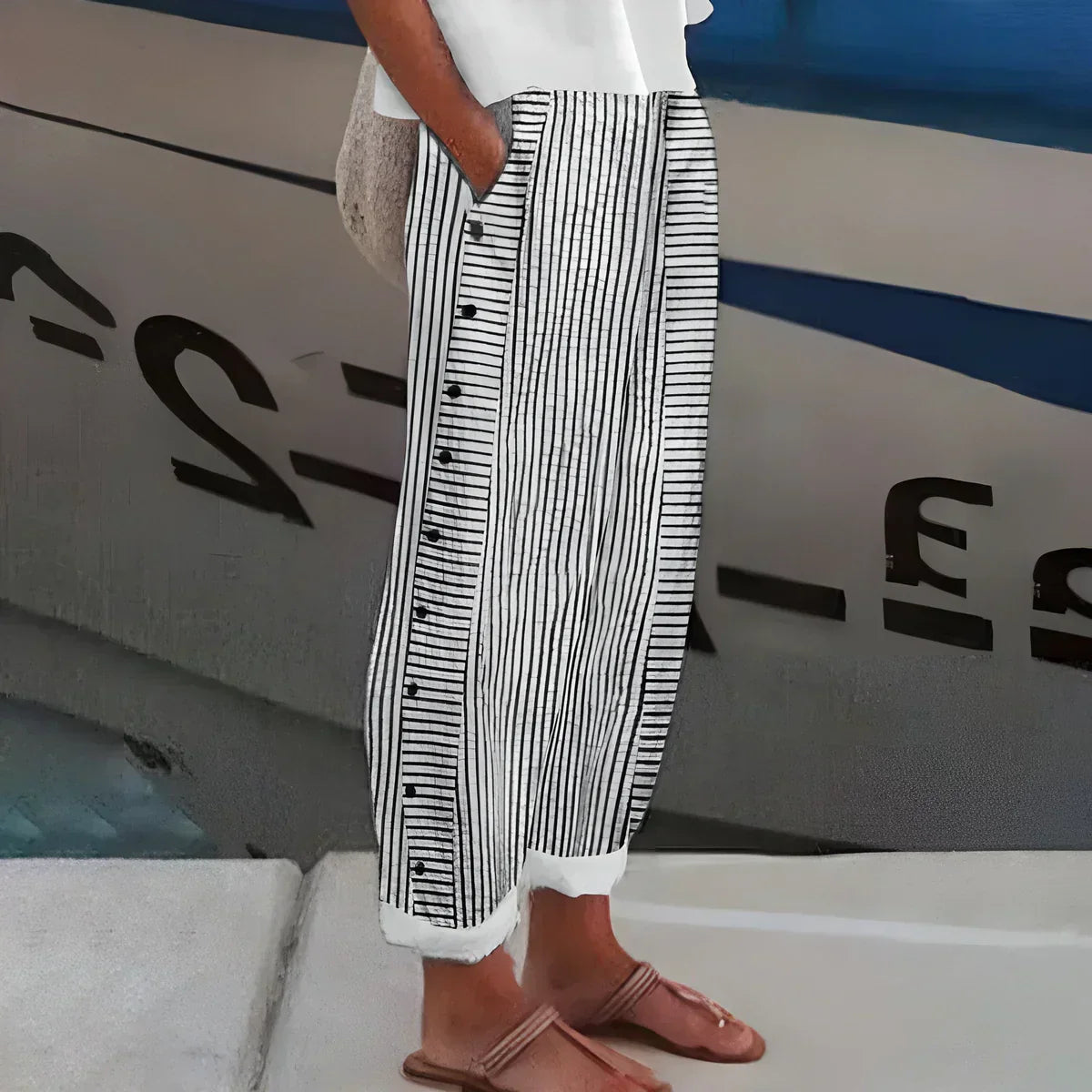 Wélia™ | Pantalon estival rayé à boutons