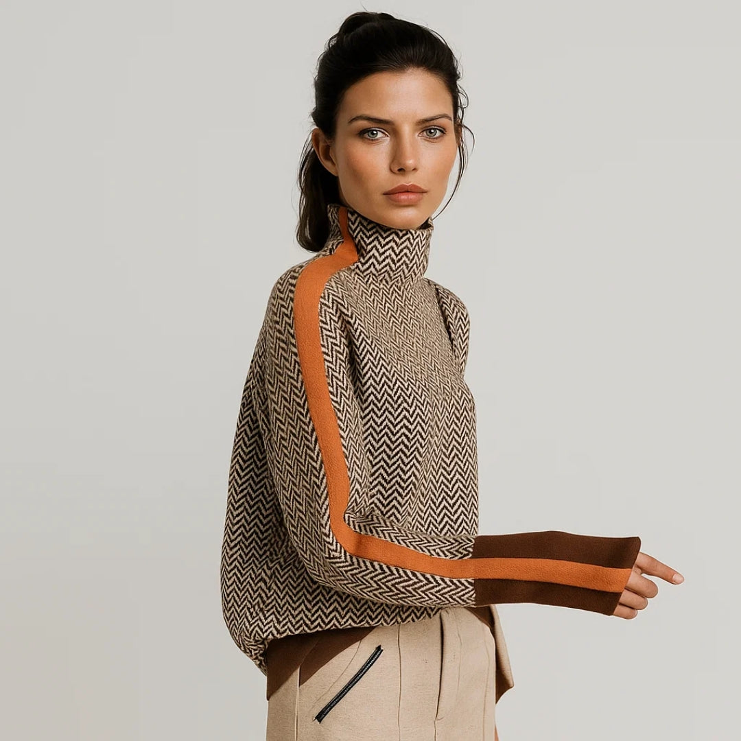 Amandine™ | Pull Col Montant Rayures Élégantes
