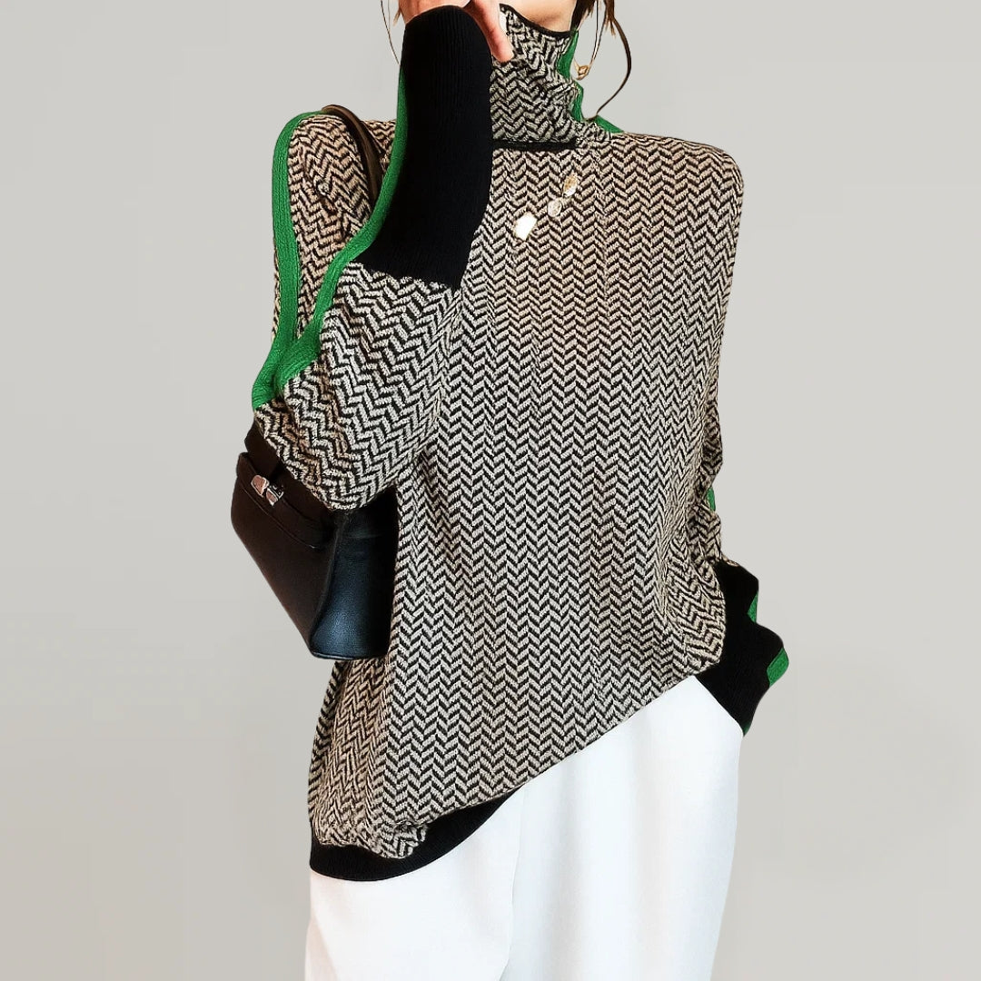 Amandine™ | Pull Col Montant Rayures Élégantes