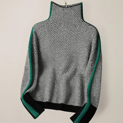 Amandine™ | Pull Col Montant Rayures Élégantes