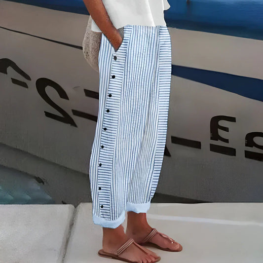 Wélia™ | Pantalon estival rayé à boutons