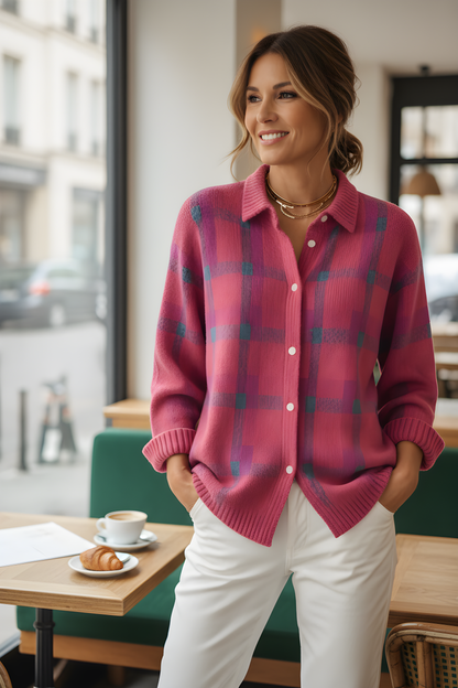 Élise™ | Cardigan Maille à Carreaux